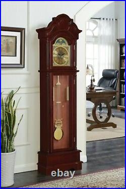 Traditional Style Brown Cherry Finish Chiming Battery Powered Grandfather Clock