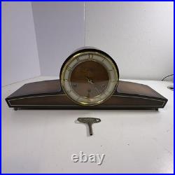 VINTAGE Lauffer Mantle Clock Mid Century Modern MCM Art Deco With Key