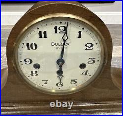 VTG Bulova Westminster Wood Mantle Clock Chiming Wind Up Germany No key