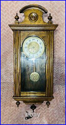 VTG Linden Wood Wall Clock Westminster Chimes Germany WITH KEY Parts or Repair