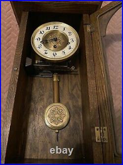 VTG Linden Wood Wall Clock Westminster Chimes Germany WITH KEY Parts or Repair