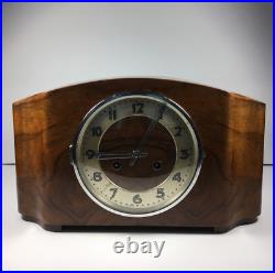VTG Mantel Clock-working key wind Westmister chime burled mahogany E. Quade