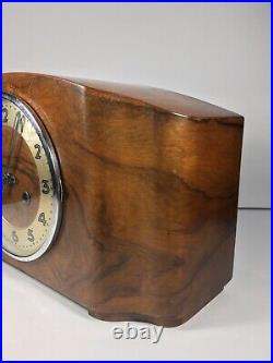 VTG Mantel Clock-working key wind Westmister chime burled mahogany E. Quade