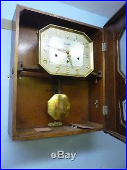 Vedette Art Deco Walnut Cased Westminster Chime Wall Clock In Working Order