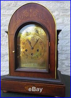 Very large JUNGHANS English walnut & inlay 8 day Westminster chime bracket clock