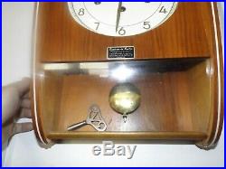Vintage 1960s Mauthe Westminster Chimes Danish Modern Wall Clock German 8 Day