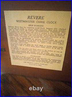 Vintage 1963 Revere Model R-937 Westminster Chime Electric Clock- Tested Works