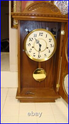 Vintage ALL wood, Beautiful Wall Clock/ Original Key & Pendulum, TESTED EC