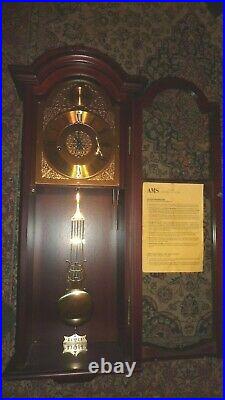 Vintage Ams Large Hermle Westminster Chime Wooden Wall Clock