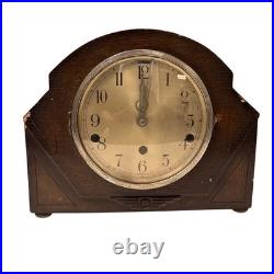 Vintage Art Deco Oak Cased Westminster Chime Mantel Clock Solid Heavy READ