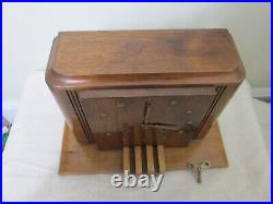 Vintage Art Deco Style Mantle Clock Wood-Pendulum-Key 9.5 H x 14W