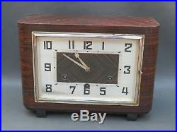 Vintage Art Deco wooden HAC mantle clock with balance & Westminster chimes