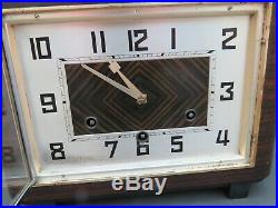 Vintage Art Deco wooden HAC mantle clock with balance & Westminster chimes