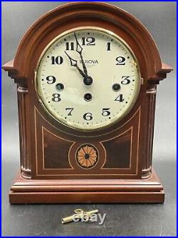 Vintage Bulova Westminster Chime Mantle Clock Made In Germany Inlaid Wood