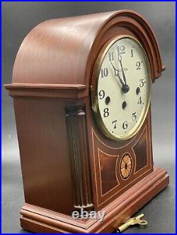 Vintage Bulova Westminster Chime Mantle Clock Made In Germany Inlaid Wood