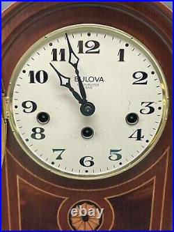 Vintage Bulova Westminster Chime Mantle Clock Made In Germany Inlaid Wood