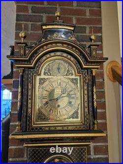 Vintage Chinoiserie REGULADORA Westminster Chime Black Laquer Grandfather Clock