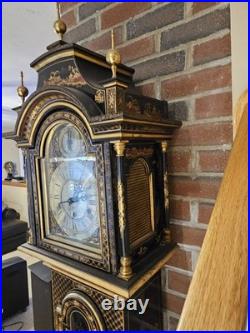 Vintage Chinoiserie REGULADORA Westminster Chime Black Laquer Grandfather Clock