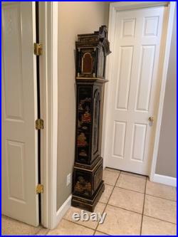 Vintage Chinoiserie REGULADORA Westminster Chime Black Laquer Grandfather Clock