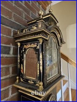 Vintage Chinoiserie REGULADORA Westminster Chime Black Laquer Grandfather Clock