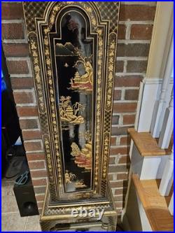 Vintage Chinoiserie REGULADORA Westminster Chime Black Laquer Grandfather Clock
