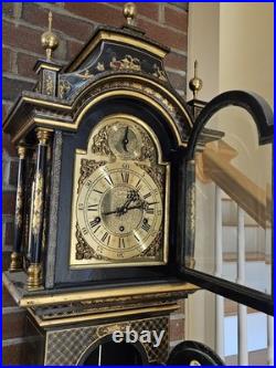 Vintage Chinoiserie REGULADORA Westminster Chime Black Laquer Grandfather Clock
