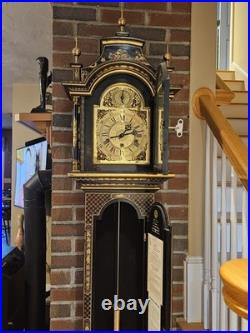 Vintage Chinoiserie REGULADORA Westminster Chime Black Laquer Grandfather Clock