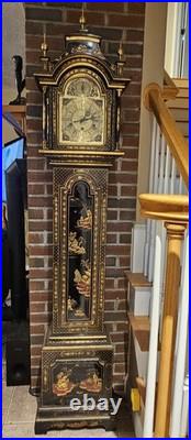 Vintage Chinoiserie REGULADORA Westminster Chime Black Laquer Grandfather Clock