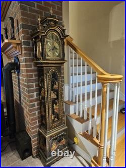 Vintage Chinoiserie REGULADORA Westminster Chime Black Laquer Grandfather Clock