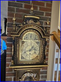 Vintage Chinoiserie REGULADORA Westminster Chime Black Laquer Grandfather Clock