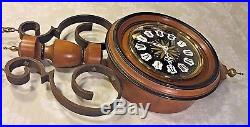 Vintage Colonial Wall Clock Westminster Chimes Wood Brass and Wrought Iron Case