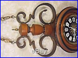 Vintage Colonial Wall Clock Westminster Chimes Wood Brass and Wrought Iron Case