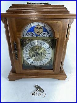 Vintage Emperor Moon Phase Walnut Mantel Clock Hermle 341-020 Tested