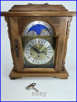 Vintage Emperor Moon Phase Walnut Mantel Clock Hermle 341-020 Tested