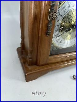 Vintage Emperor Moon Phase Walnut Mantel Clock Hermle 341-020 Tested