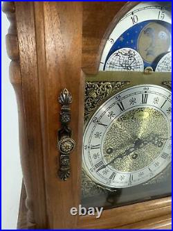 Vintage Emperor Moon Phase Walnut Mantel Clock Hermle 341-020 Tested