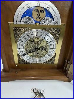 Vintage Emperor Moon Phase Walnut Mantel Clock Hermle 341-020 Tested