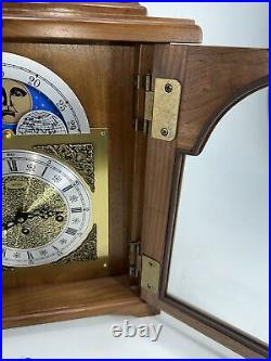 Vintage Emperor Moon Phase Walnut Mantel Clock Hermle 341-020 Tested