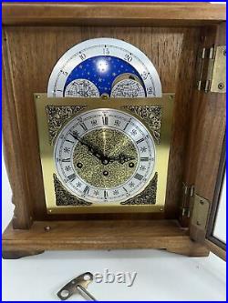 Vintage Emperor Moon Phase Walnut Mantel Clock Hermle 341-020 Tested