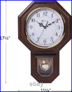 Vintage Faux Wood Pendulum Clock with Hourly Westminster Chime 17.5x11.25