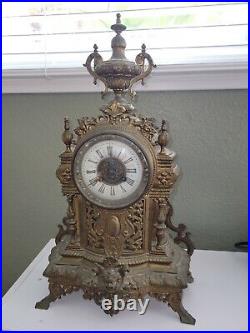 Vintage French AntiqueBrass & Porcelain Chime Clock Exquisite and Heavy 21 Tall