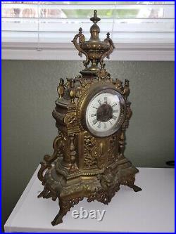 Vintage French AntiqueBrass & Porcelain Chime Clock Exquisite and Heavy 21 Tall