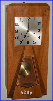 Vintage French Inlay Art Deco Wall Westminster Carillon HAU Chime Clock Works