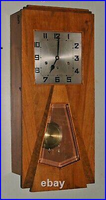 Vintage French Inlay Art Deco Wall Westminster Carillon HAU Chime Clock Works
