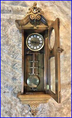 Vintage Gazo Family Capistrano Strike Triple Chime Wall Clock, Solid Oak Case