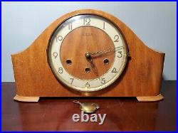 Vintage German Heco Henry Coehler Wooden Mantel Clock Working