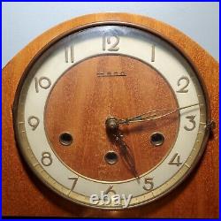 Vintage German Heco Henry Coehler Wooden Mantel Clock Working