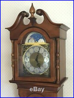 Vintage Hamilton Grandfather Clock Cherry Case Westminster Chimes Runs