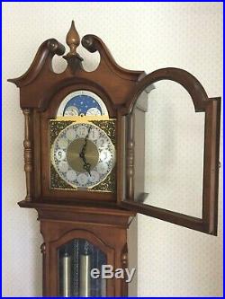 Vintage Hamilton Grandfather Clock Cherry Case Westminster Chimes Runs