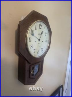 Vintage Hamilton Head Master School House Wall Clock Westiminster Key Pendulum